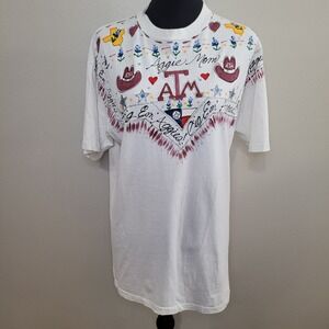 Texas A&M Aggies Hand Painted "Aggie Mom" Short Sleeved Cotton T-Shirt Large